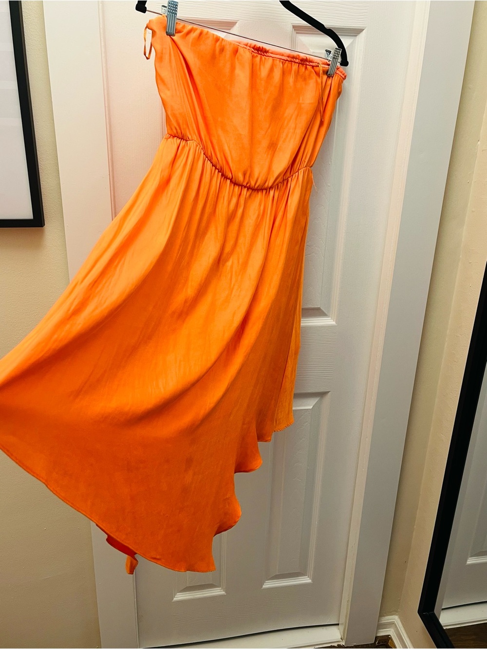 Cute sexy Strapless Orange Summer Dress - Lightweight Flowy Midi